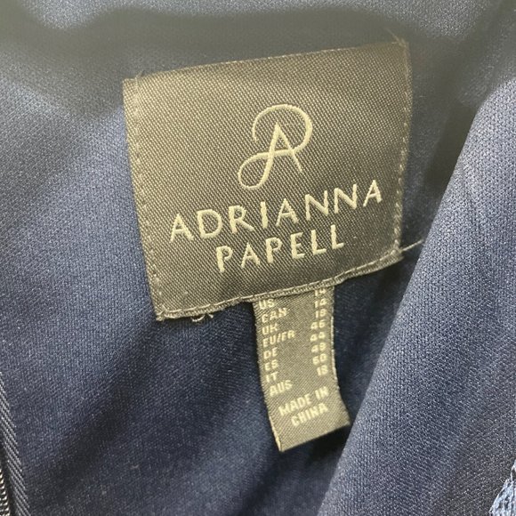 Adrianna Papell NWT Midnight (Deep Navy) Hammered Satin Evening Gown 14 - Picture 5 of 10